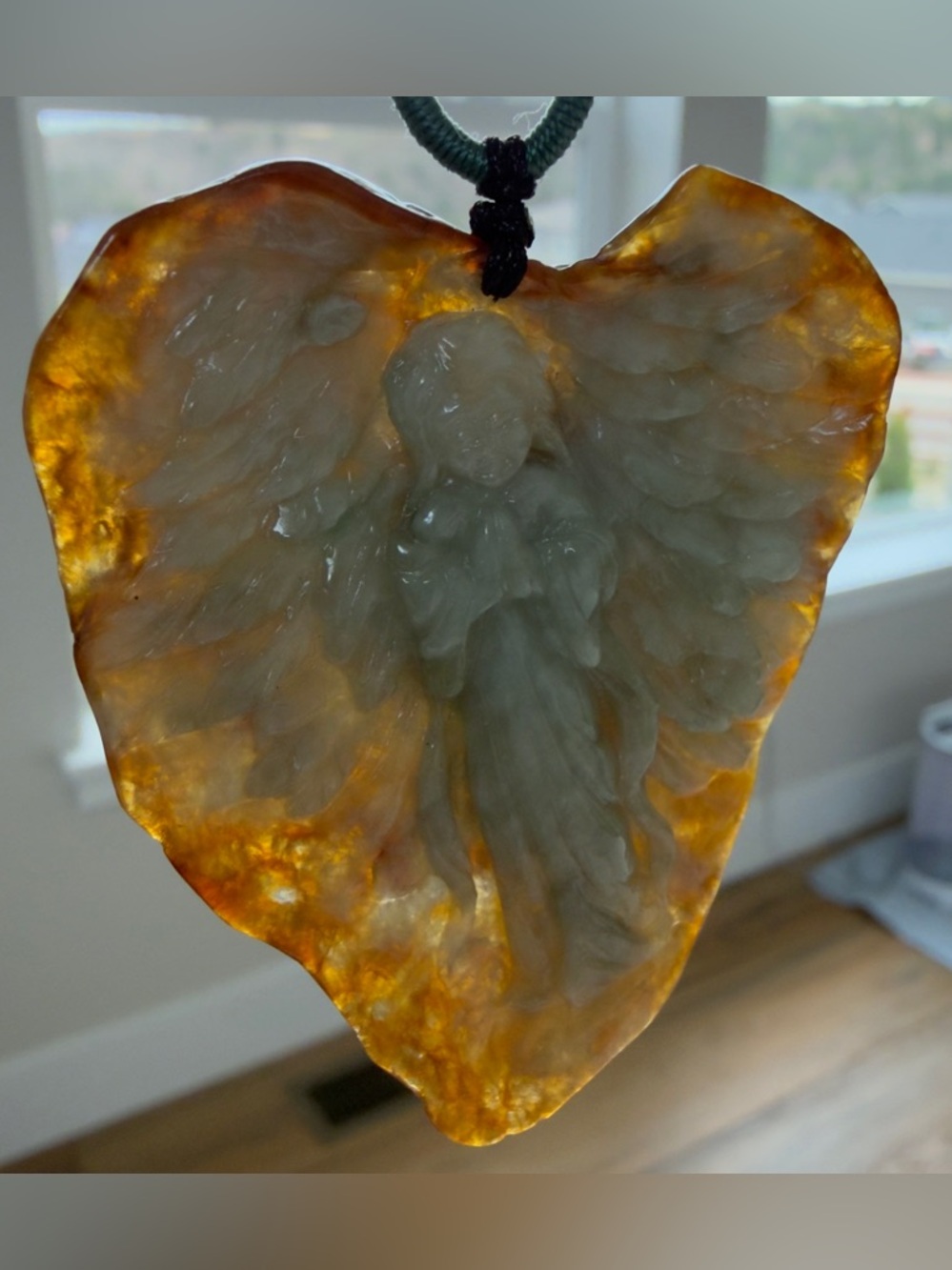 Certified Grade A Burma Jade Angel with open Wings Pendant Necklace